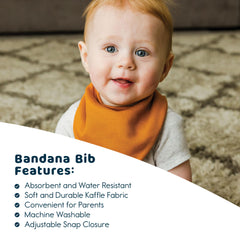 Tiny Twinkle bandana bib on baby demonstrates stylish drool protection in a neutral set.