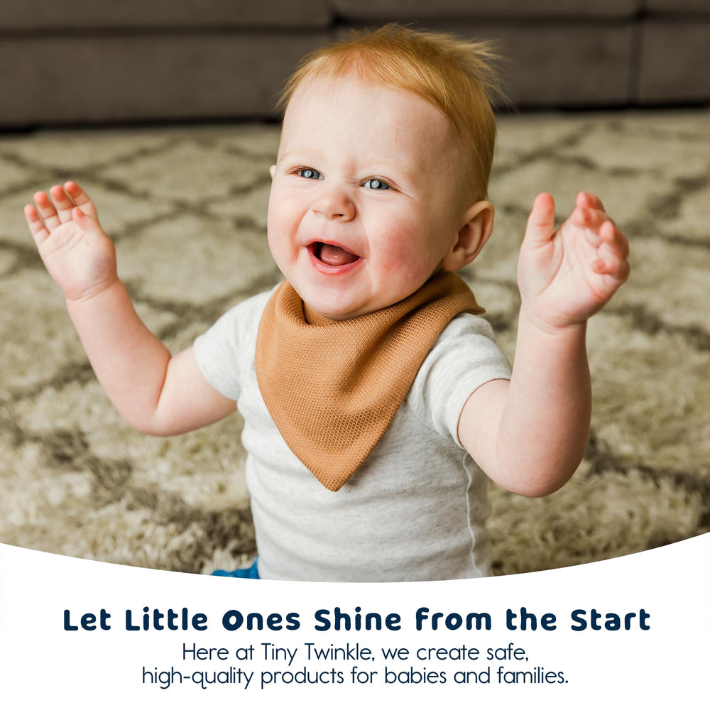 Tiny Twinkle bandana bib teething-stage-use shows versatile feeding accessory.