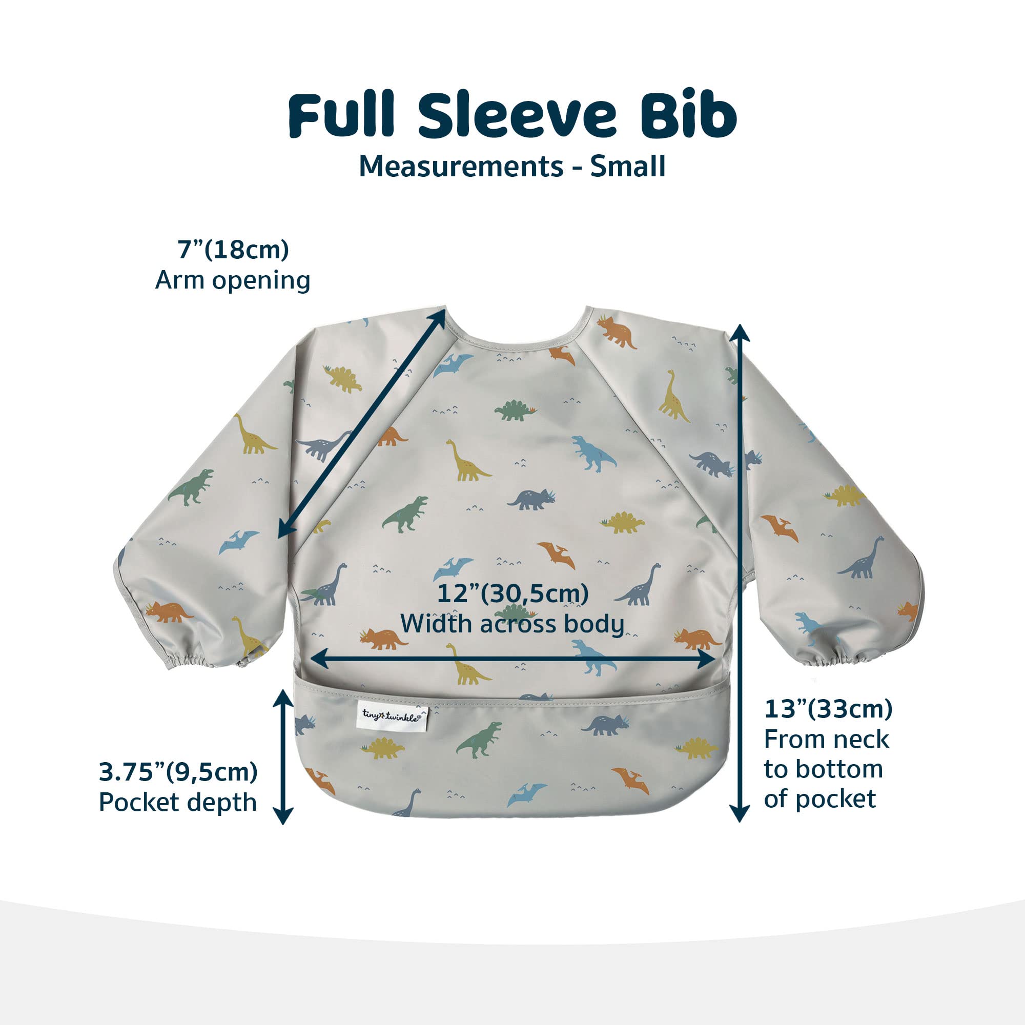 Tiny Twinkle dinosaur-print bib keeps outfits clean during feeding moments