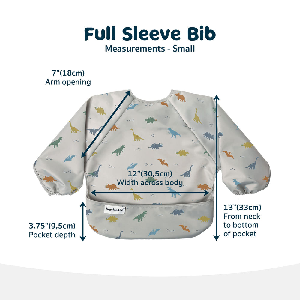 Tiny Twinkle dinosaur-print bib keeps outfits clean during feeding moments