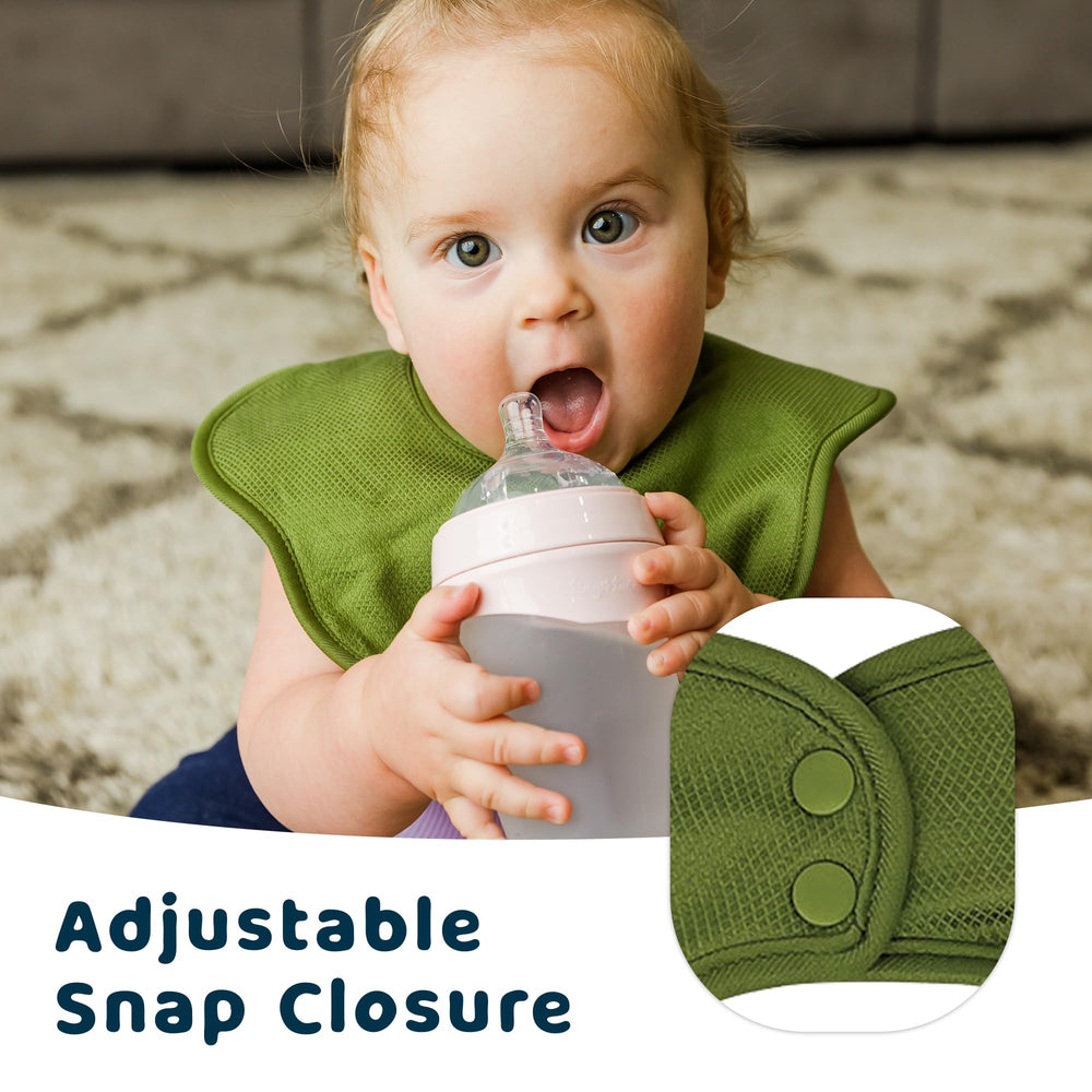 Tiny Twinkle bib snap closure close-up enables quick, secure changes.