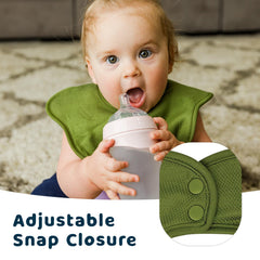 Tiny Twinkle bib snap closure close-up enables quick, secure changes.