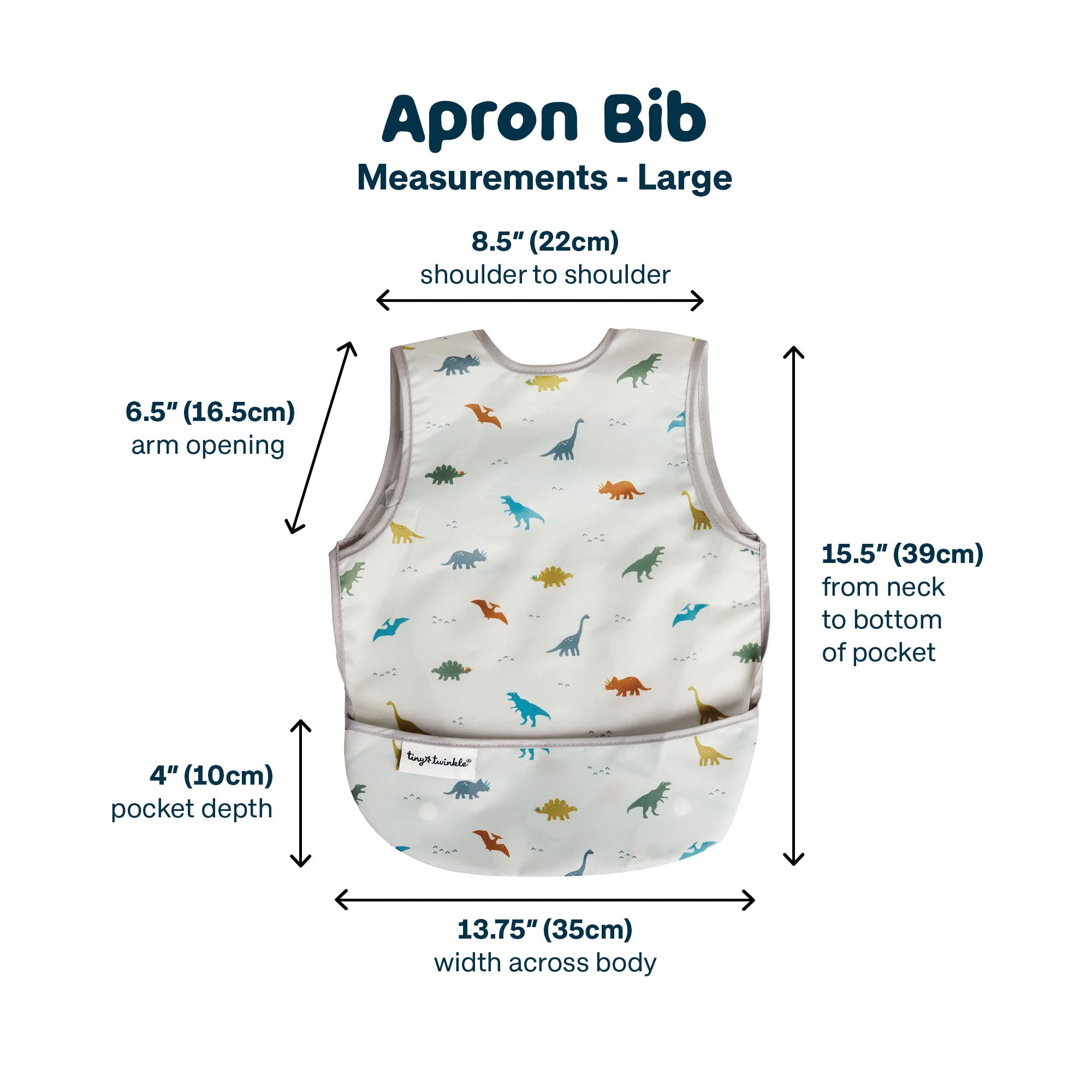 Tiny Twinkle boys bib mealtime scene emphasizes freedom of movement.