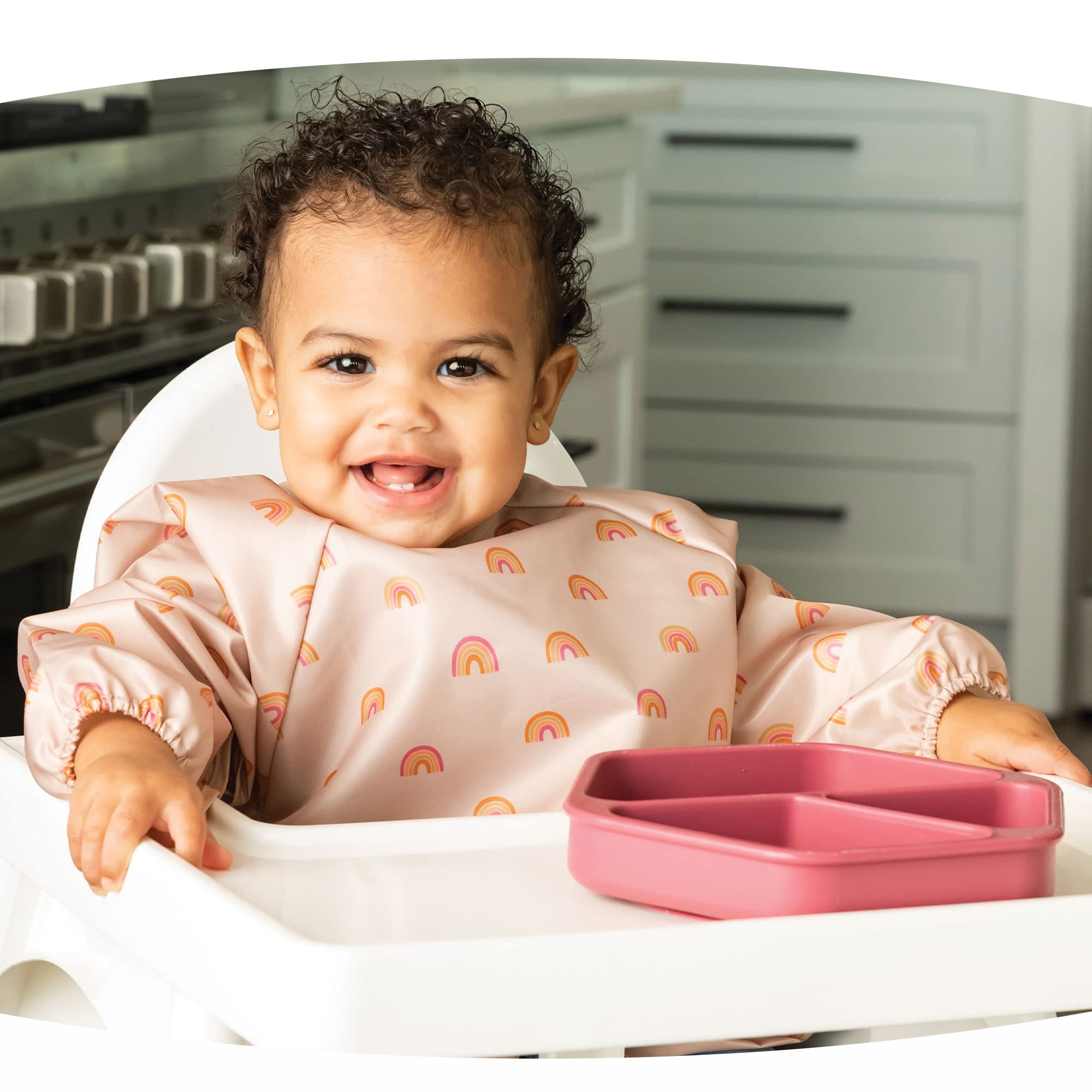Tiny Twinkle burgundy plate with lid shown for storage and travel convenience.