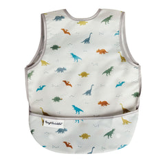 Tiny Twinkle dinosaur bib front view shows mess-proof protection during meals.