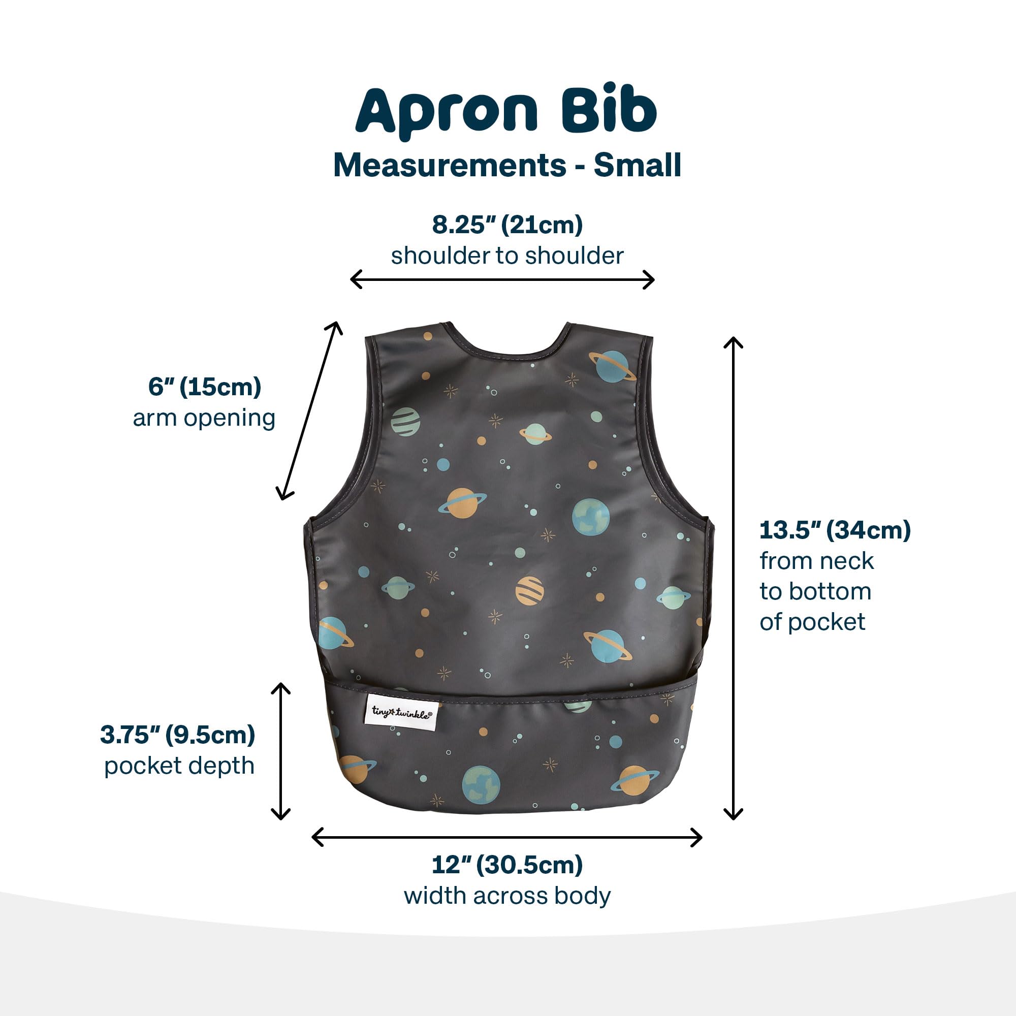 Tiny Twinkle lightweight comfy mealtime bib offers unrestricted toddler movement.