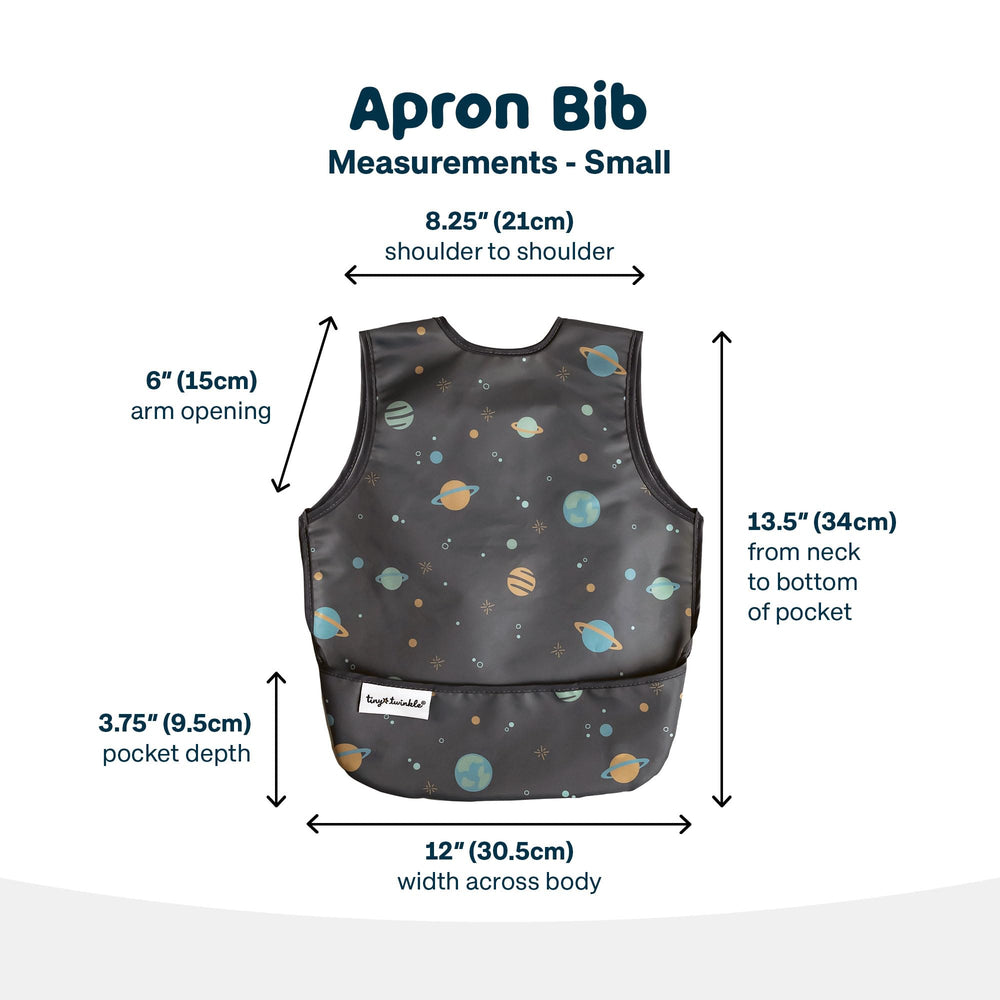 Tiny Twinkle lightweight comfy mealtime bib offers unrestricted toddler movement.