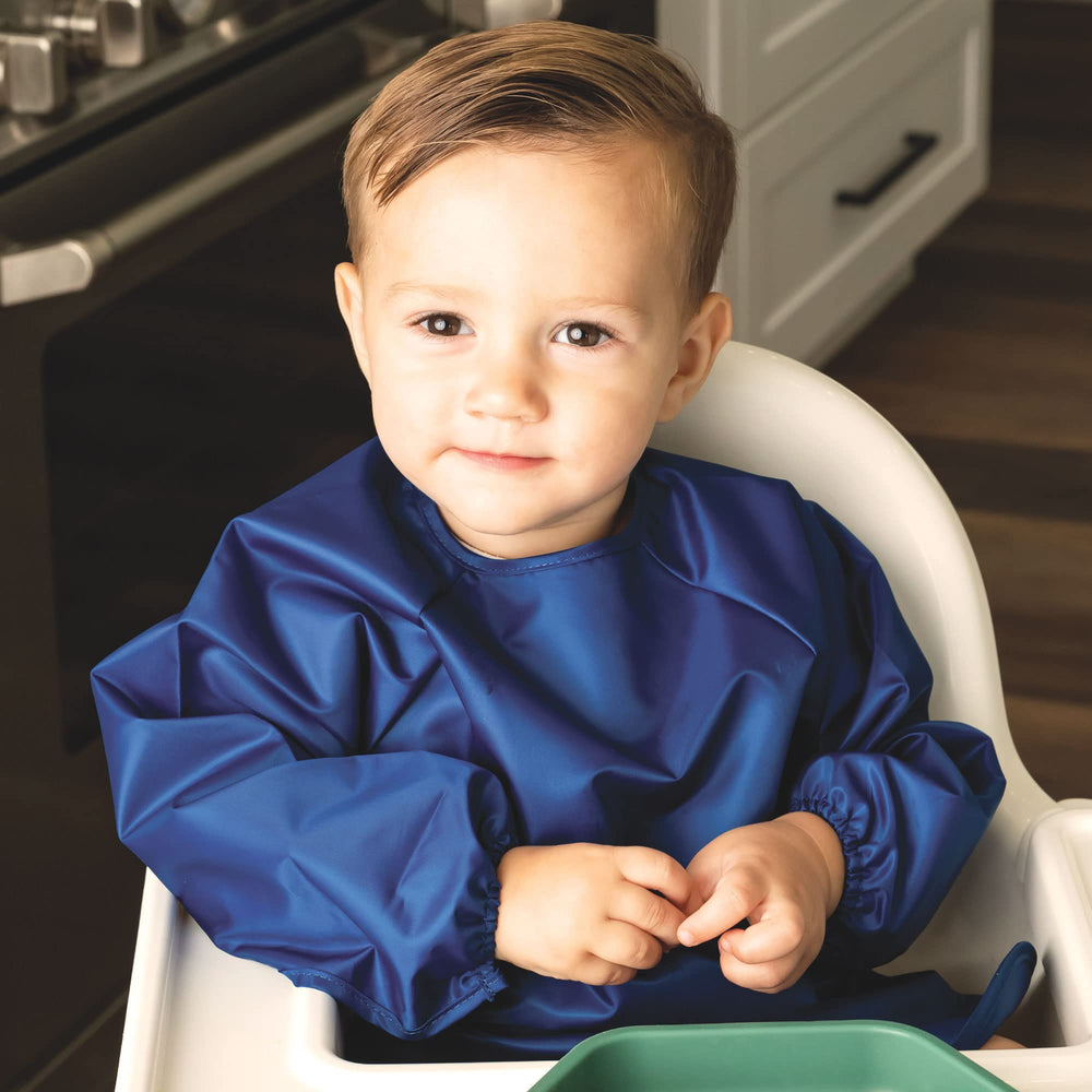 Tiny Twinkle long sleeve bib easy-clean-fabric makes cleanup quick after messy feedings.