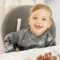 Tiny Twinkle long sleeve bib elastic cuffs prevent sleeve gaps during feeding sessions