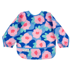 Tiny Twinkle long sleeve bib with floral blue wear keeps messes contained during meals