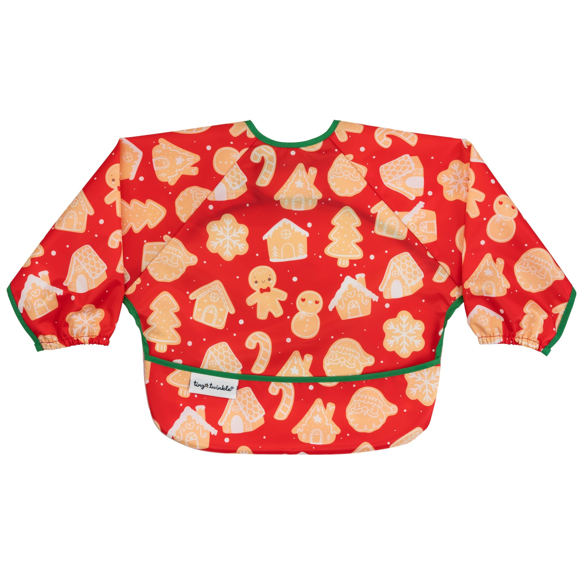 Tiny Twinkle long sleeve bib Gingerbread on child for mess-free feeding.