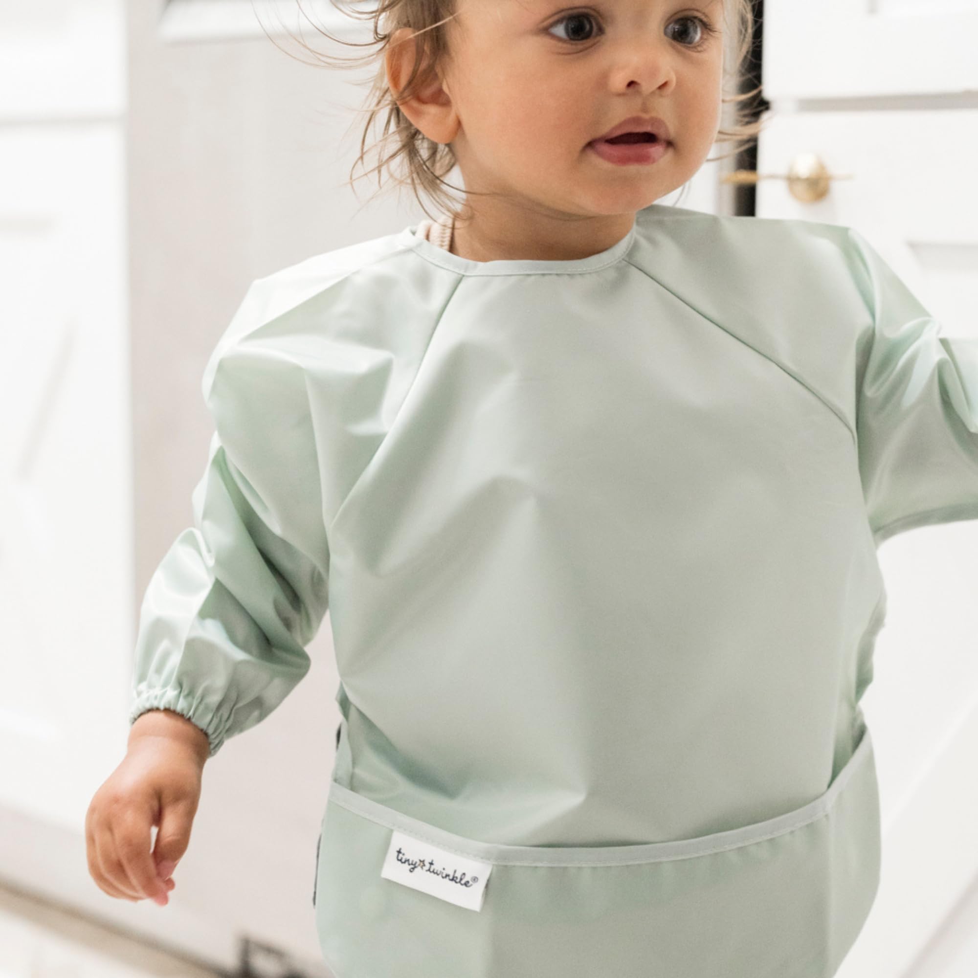 Tiny Twinkle long sleeve bib sage charcoal two-pack view highlights value.