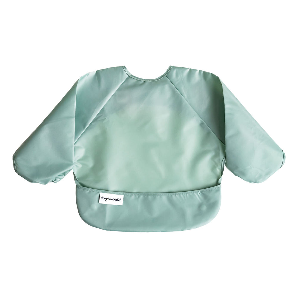 Tiny Twinkle long sleeve bib sage charcoal machine-washable fabric supports quick refresh.