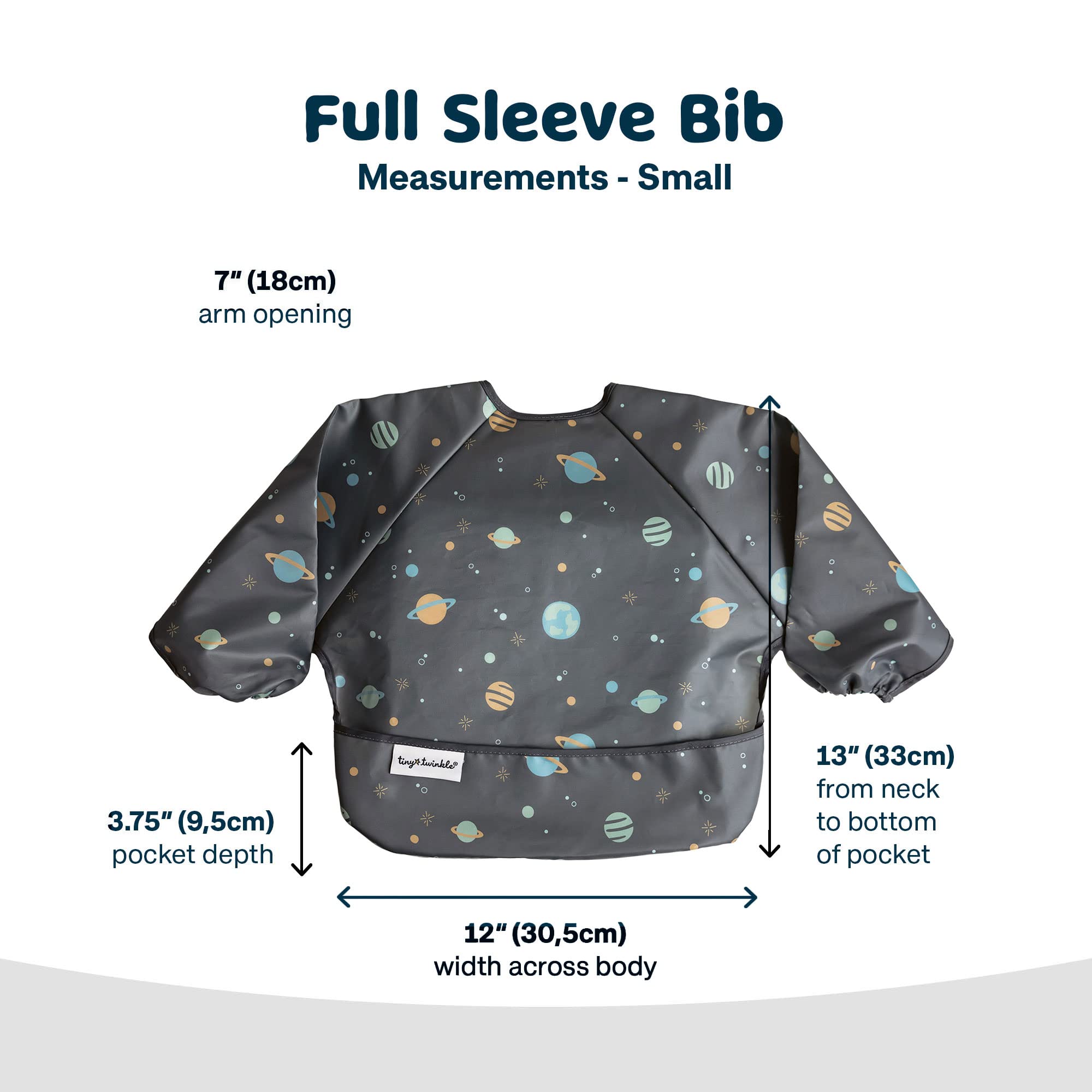 Tiny Twinkle long sleeve bib soft fabric allows comfortable movement during play and meals