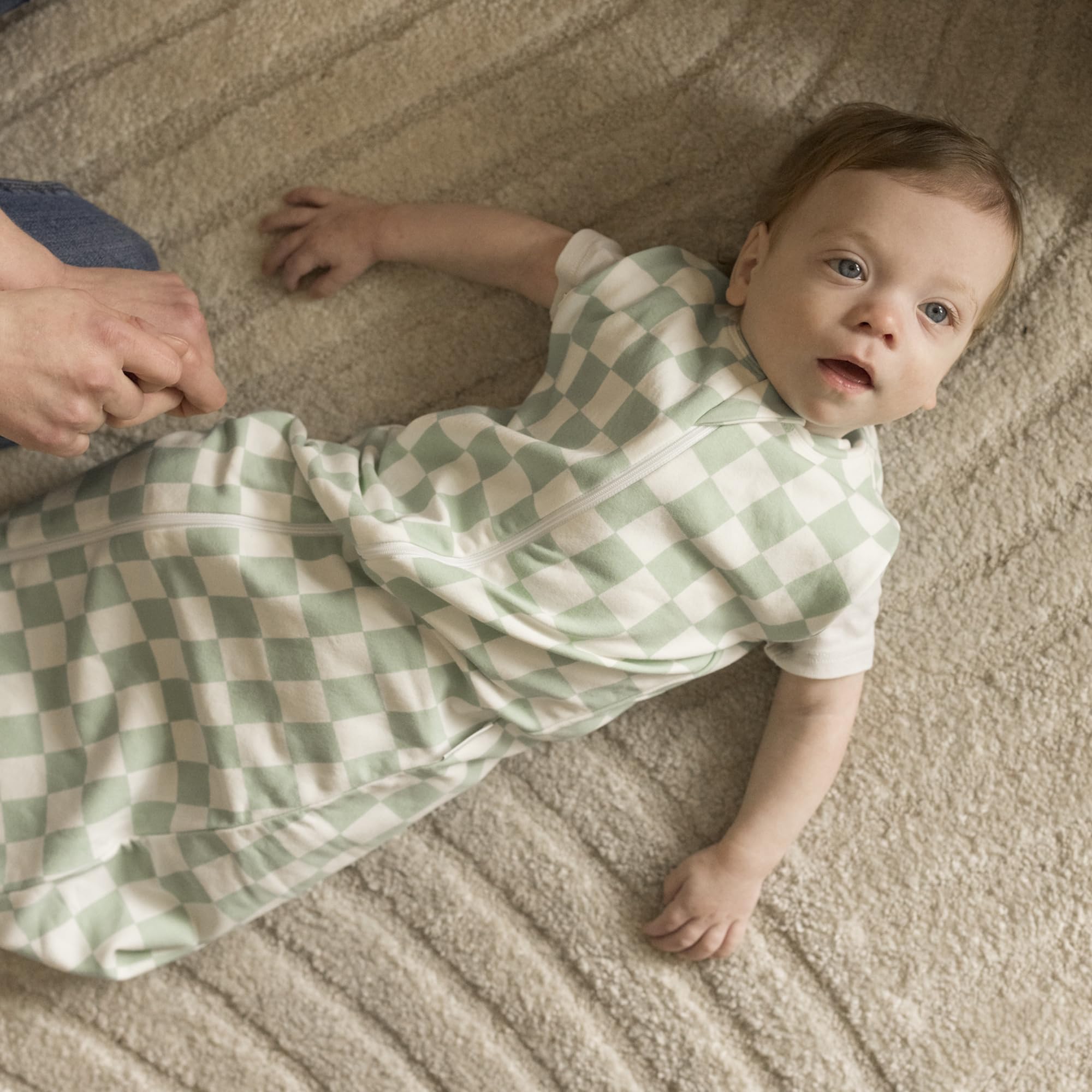 Tiny Twinkle machine-washable sleep sack laid flat for easy care.