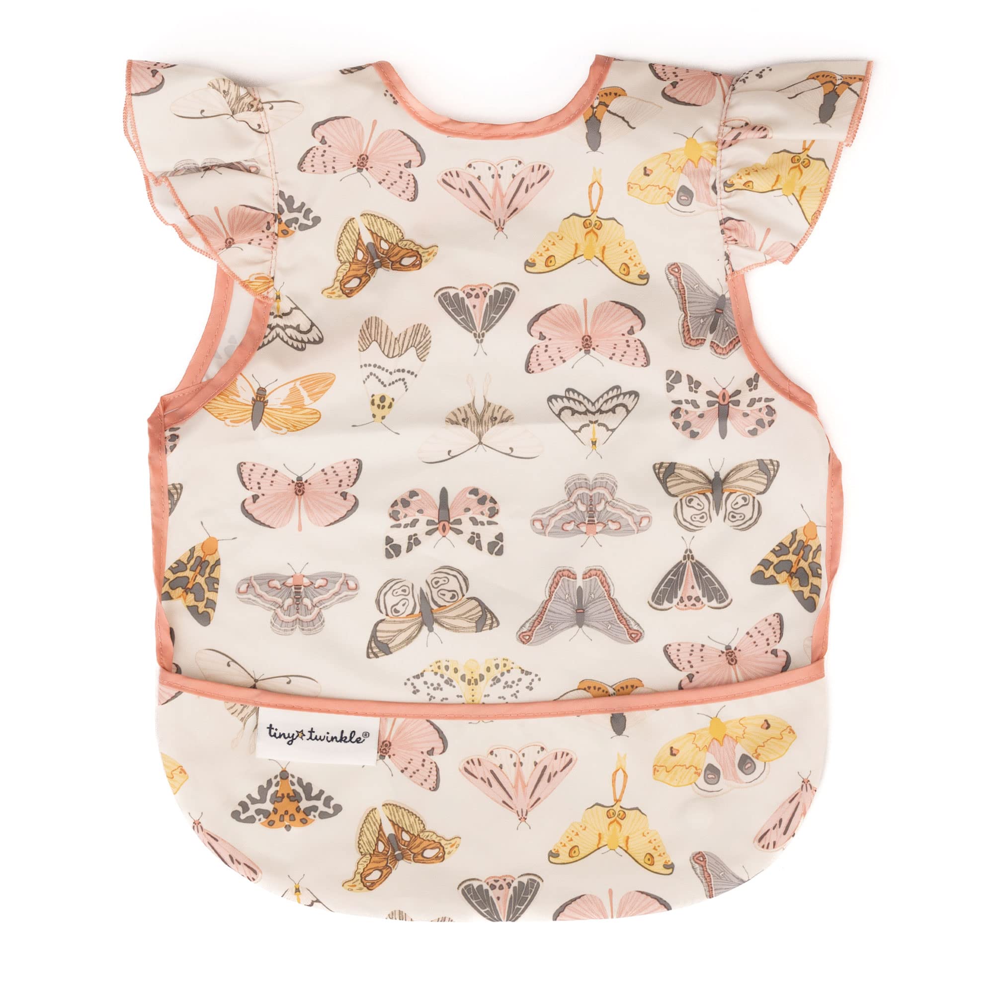 Tiny Twinkle mess-proof baby bib Flutter front view keeps outfits clean during meals.