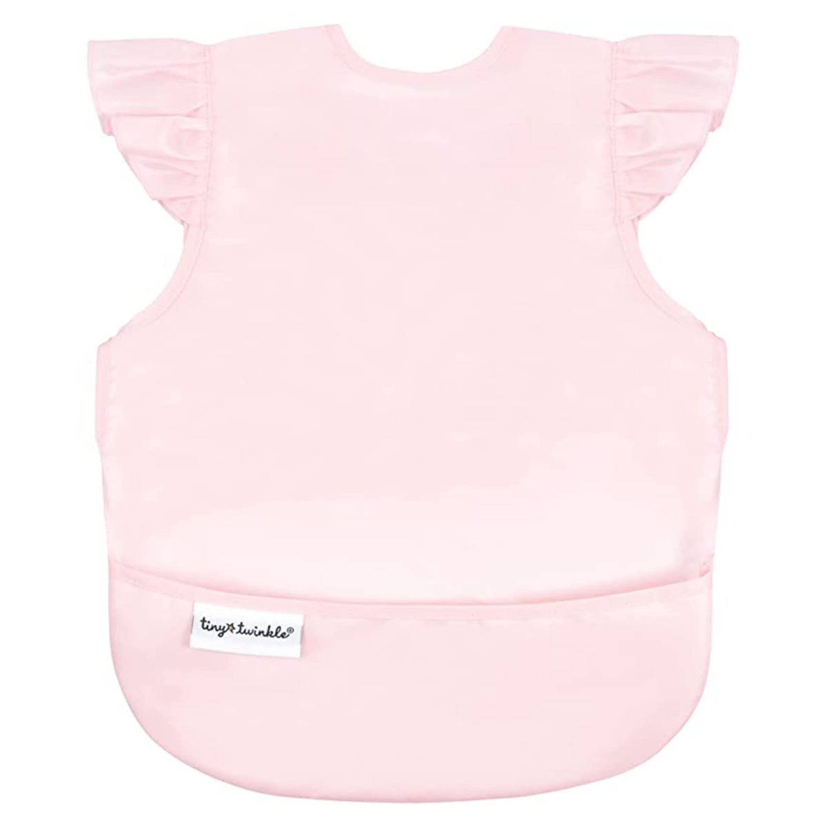 Tiny Twinkle Mess-Proof Baby Bib in rose on a toddler provides mess protection during meals.