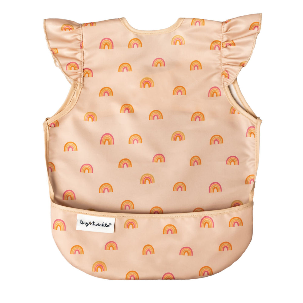 Tiny Twinkle Mess Proof Bib boho rainbow keeps girls clean during meals.