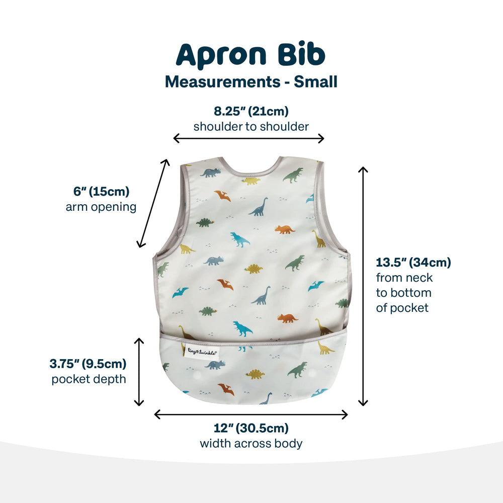Tiny Twinkle mess-proof bib, adjustable closure for secure fit during growth.
