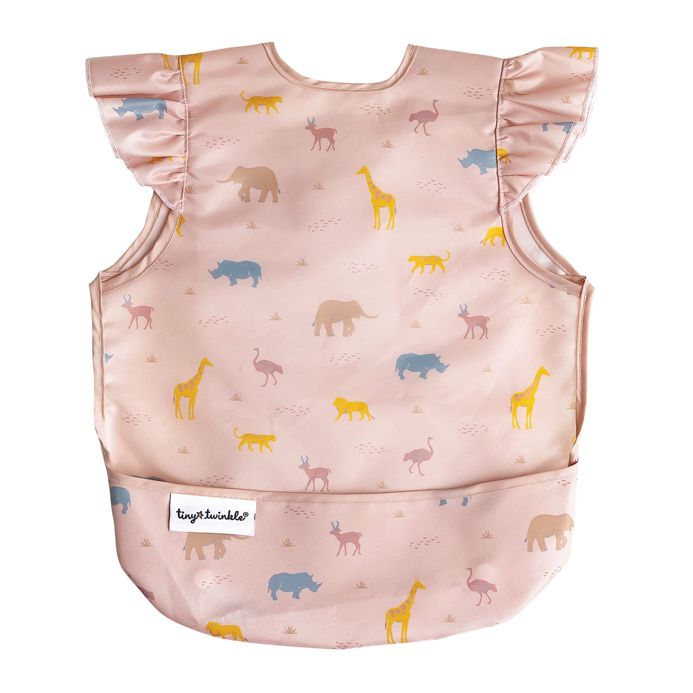 Tiny Twinkle mess-proof bib fabric closeup showing soft, stain-resistant material for calm mealtime.