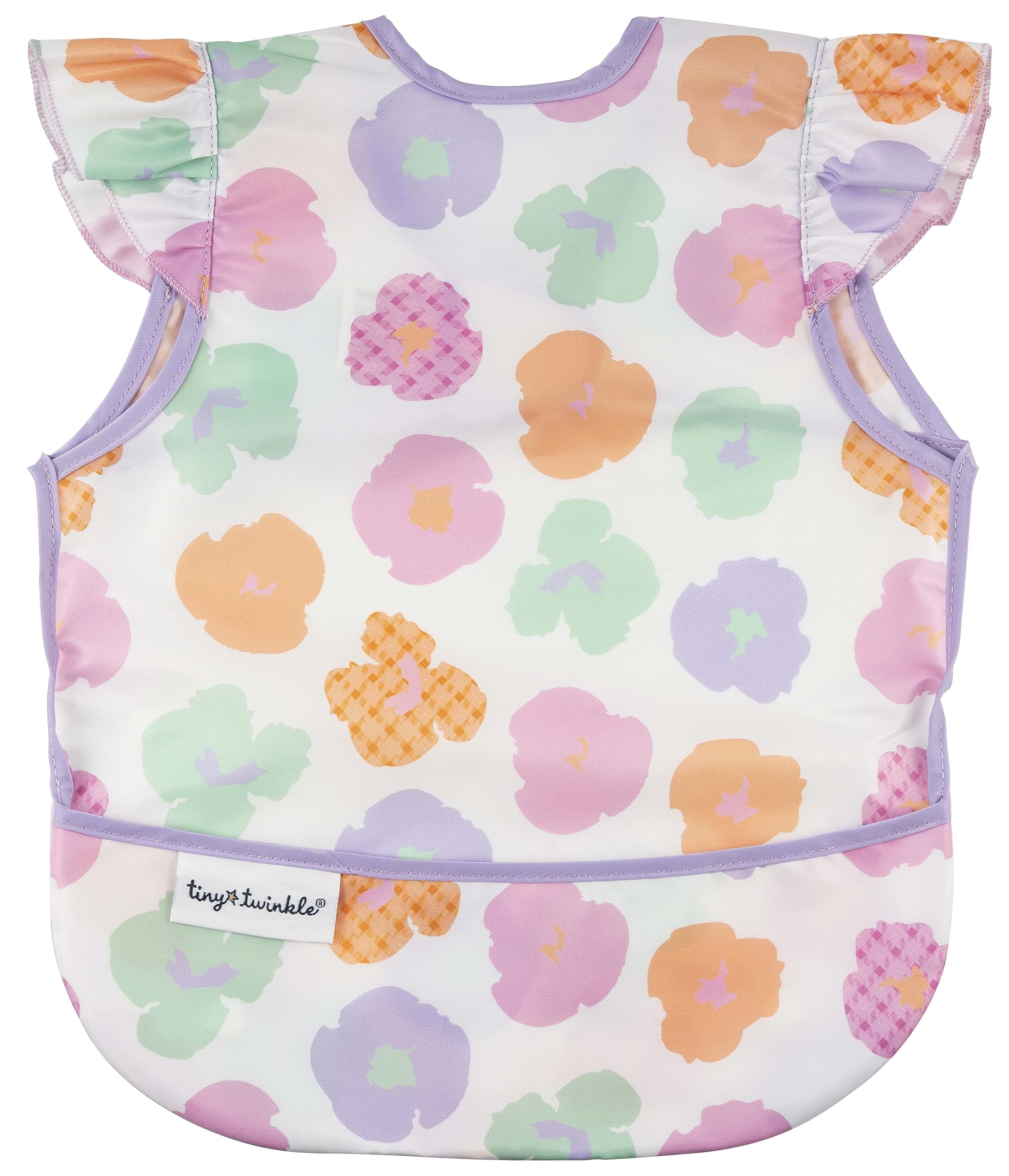 Tiny Twinkle Mess Proof Bib Floral Pop front view offers spill protection during meals