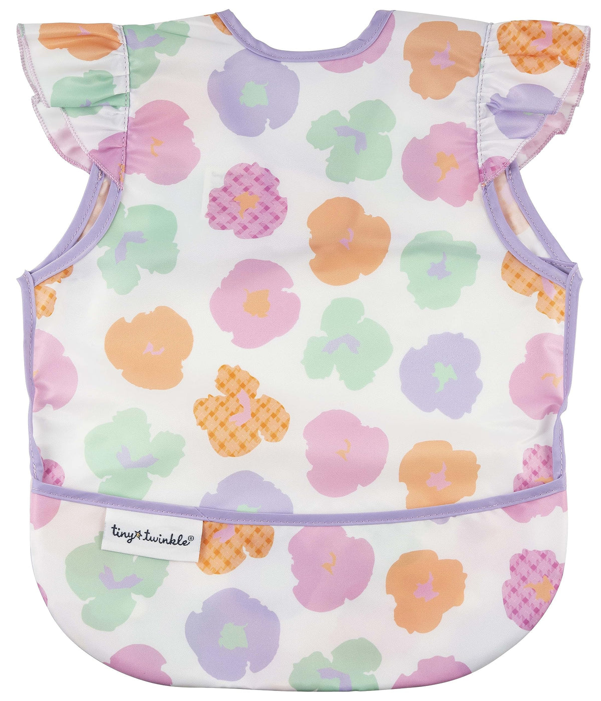 Tiny Twinkle Mess Proof Bib Floral Pop front view offers spill protection during meals
