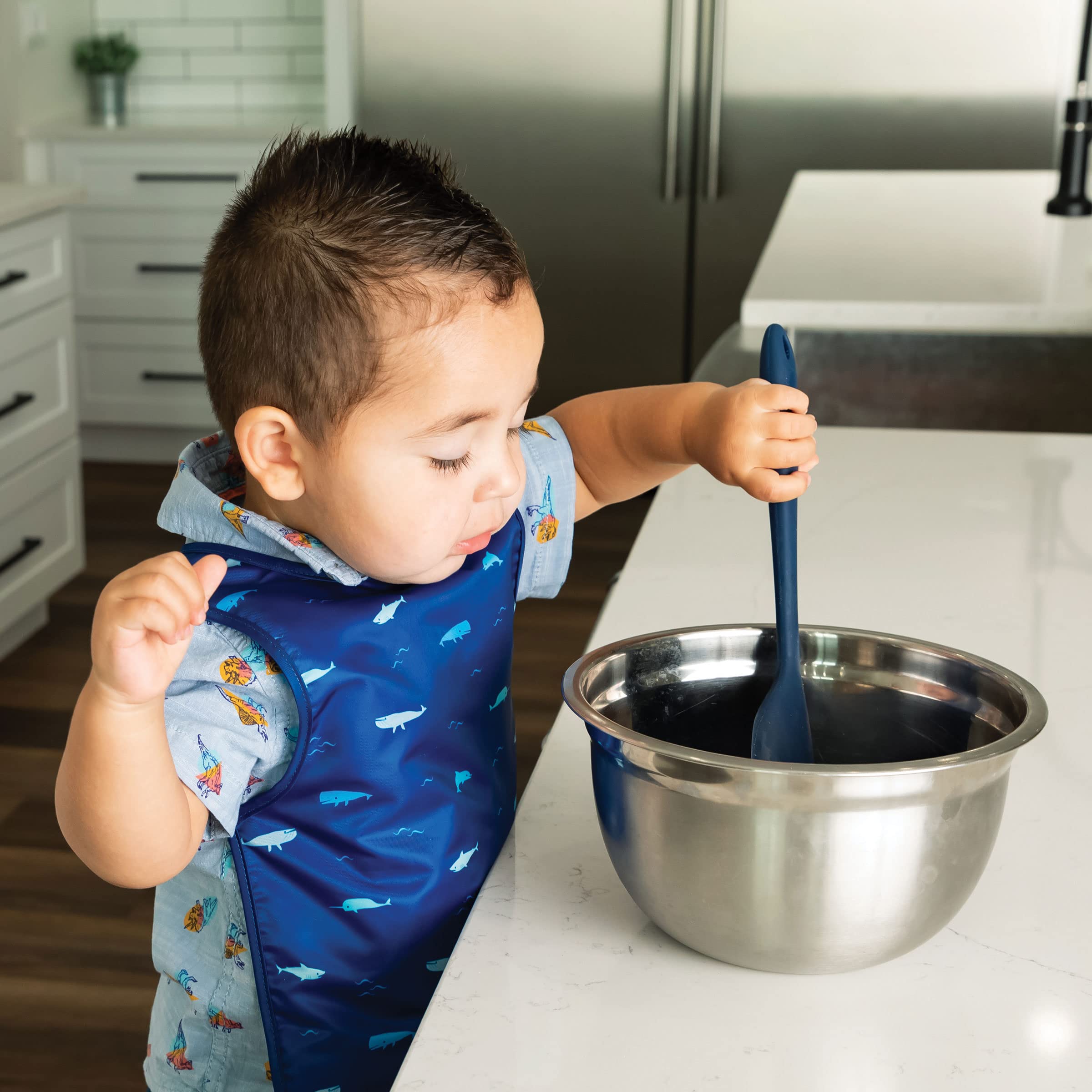 Tiny Twinkle Mess Proof Bib Ocean Life waterproof material for easy wipe clean