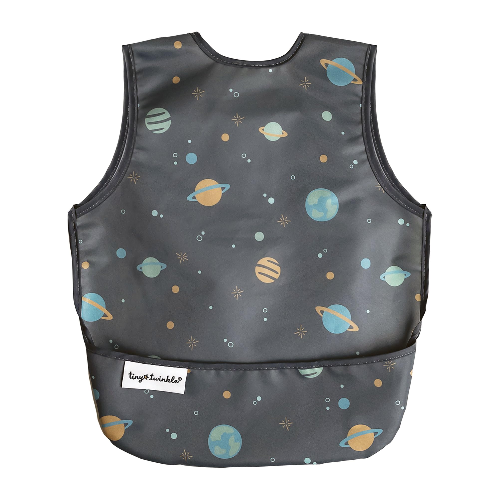 Tiny Twinkle mess-proof bib space-rocket mealtime keeps outfits clean during family meals.