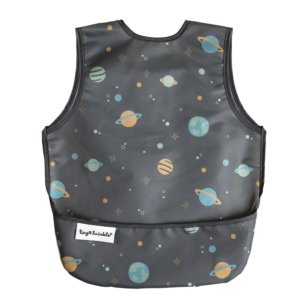 Tiny Twinkle mess-proof bib space-rocket mealtime keeps outfits clean during family meals.