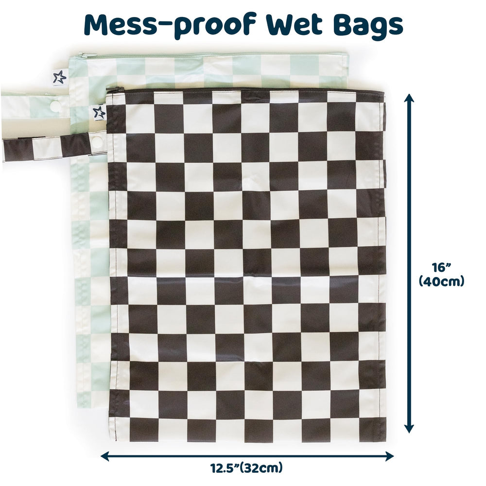 Tiny Twinkle Mess Proof Wet Bag used in a diaper bag to organize baby items