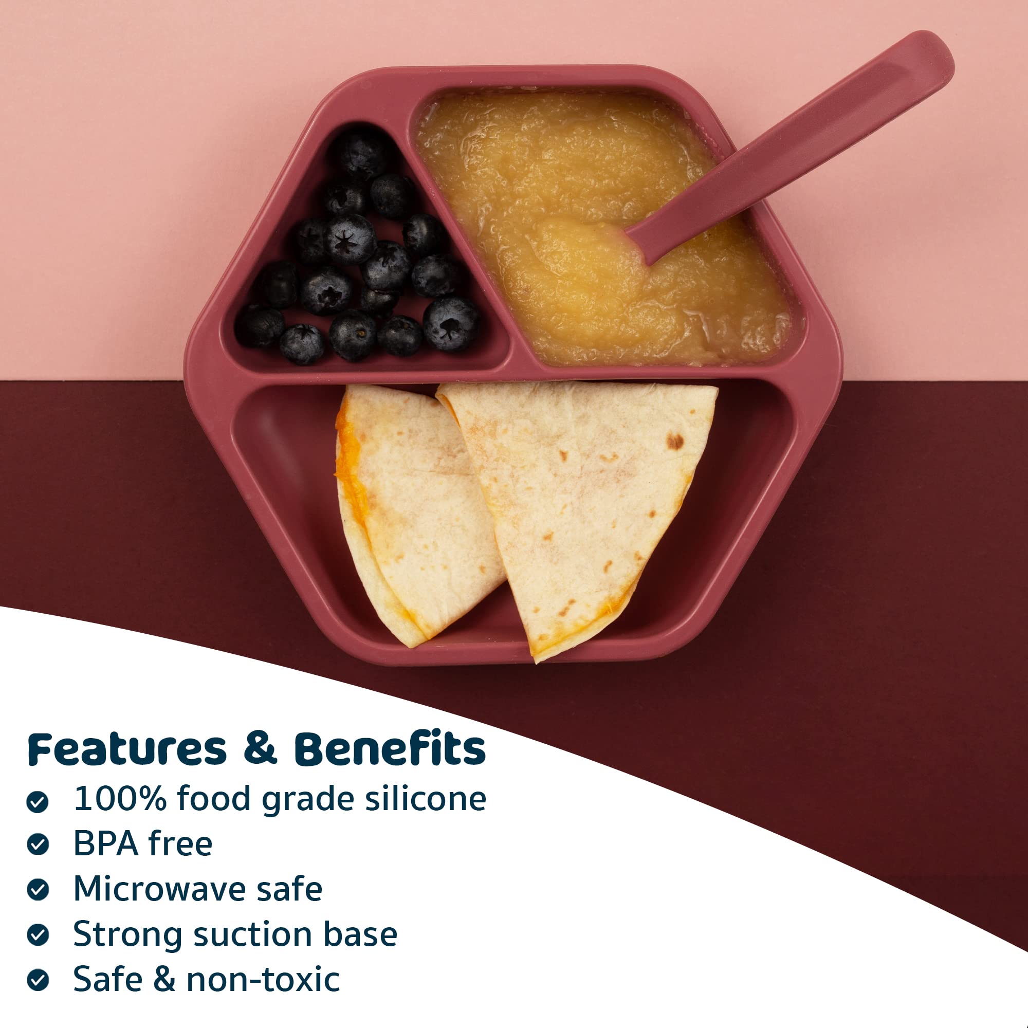 Tiny Twinkle microwave-safe silicone plate ready for quick reheats after meals.