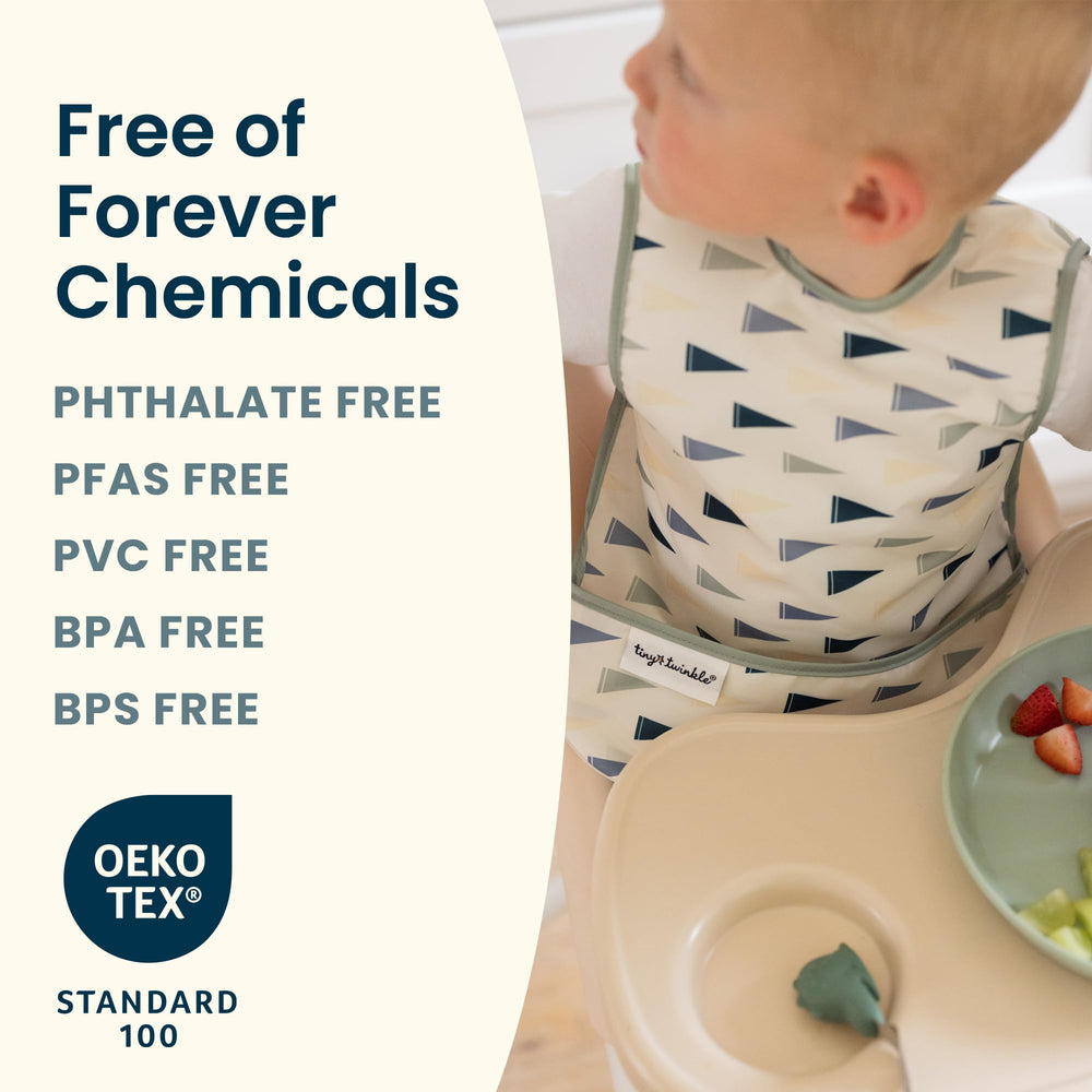 Tiny Twinkle OEKO-TEX certified non-toxic bib safeguards delicate skin.