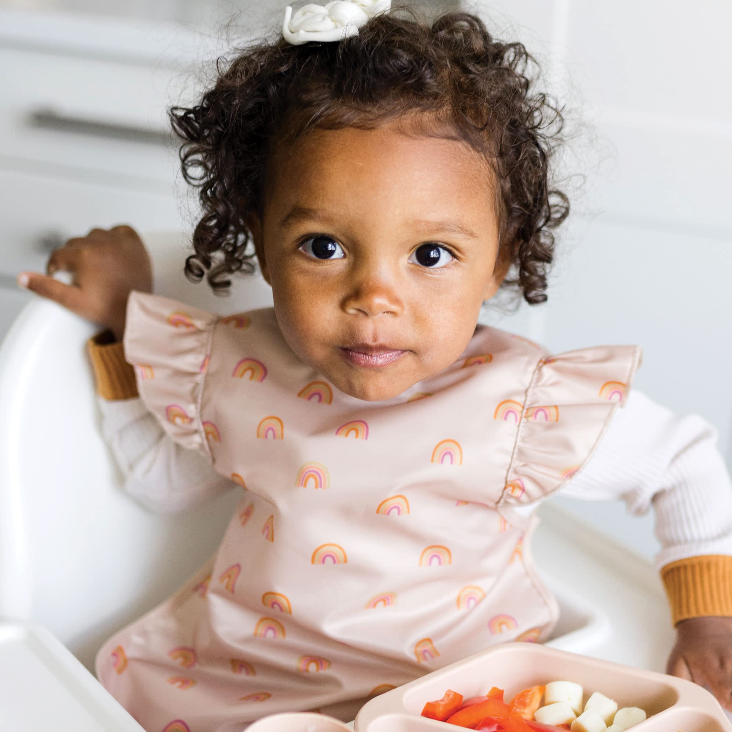 Tiny Twinkle quick-dry fabric bib for fast cleanup after snacks.