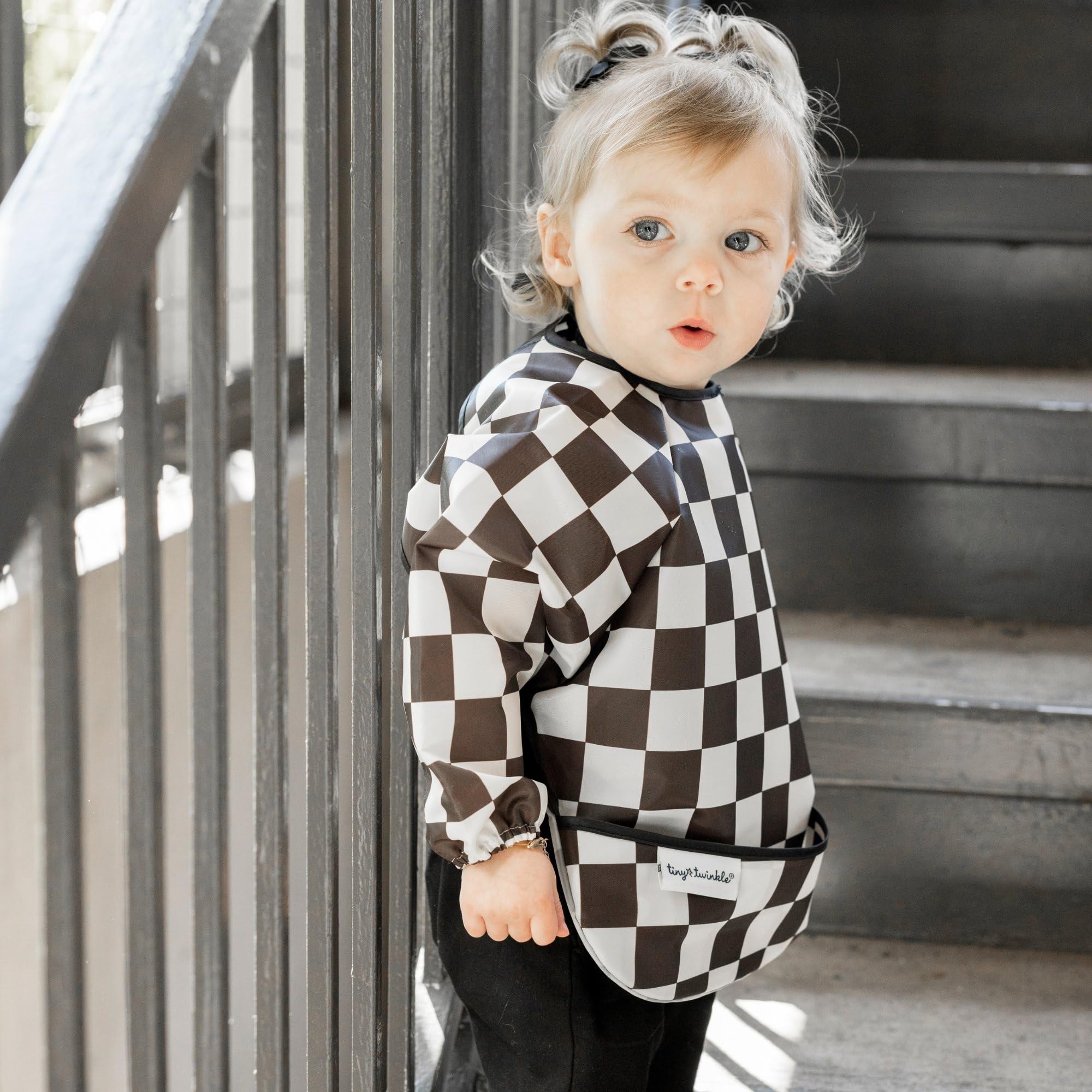 Tiny Twinkle machine-washable fabric Checkers Black close-up illustrating quick-dry texture
