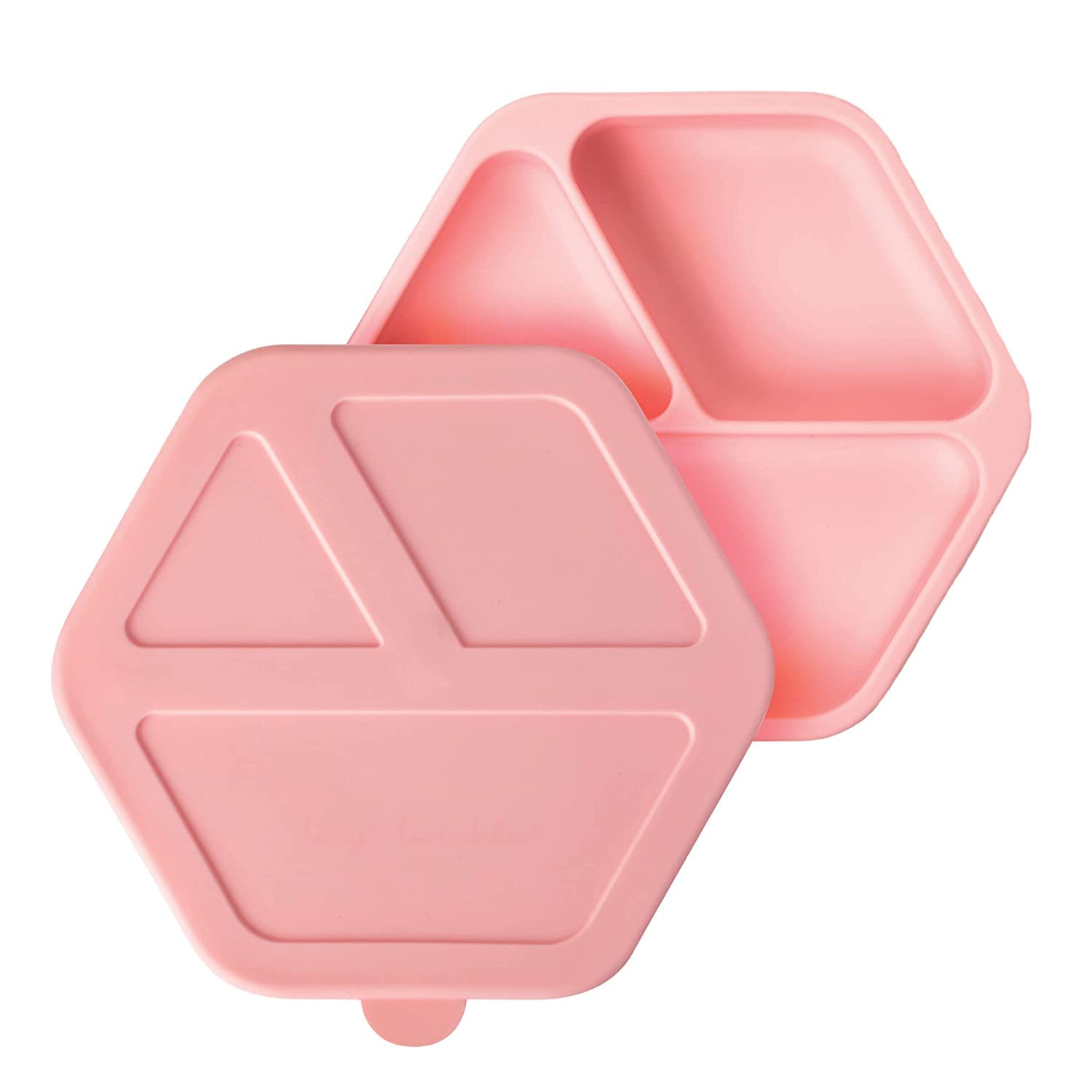 Tiny Twinkle rose silicone plate with suction base for mess-free feeding on flat surfaces.