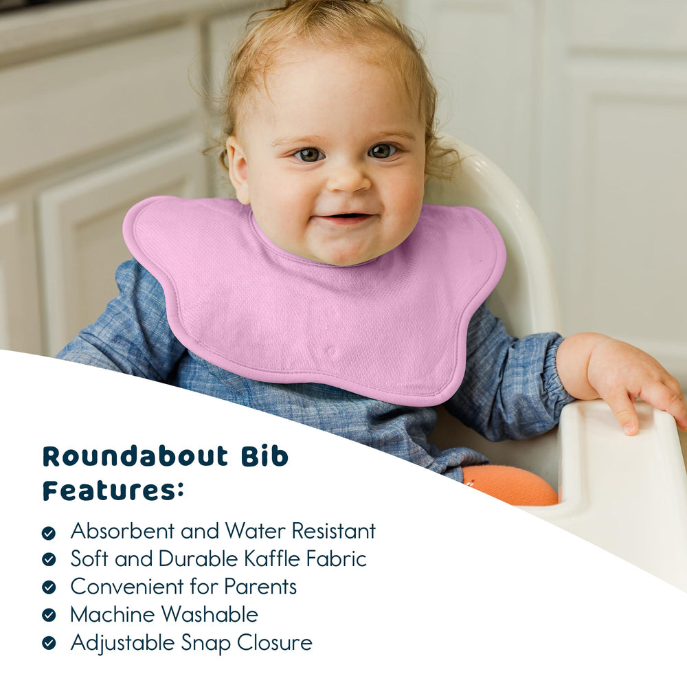 Tiny Twinkle Roundabout 360-rotation bib image showing flexible fit for mess-prone mealtimes.