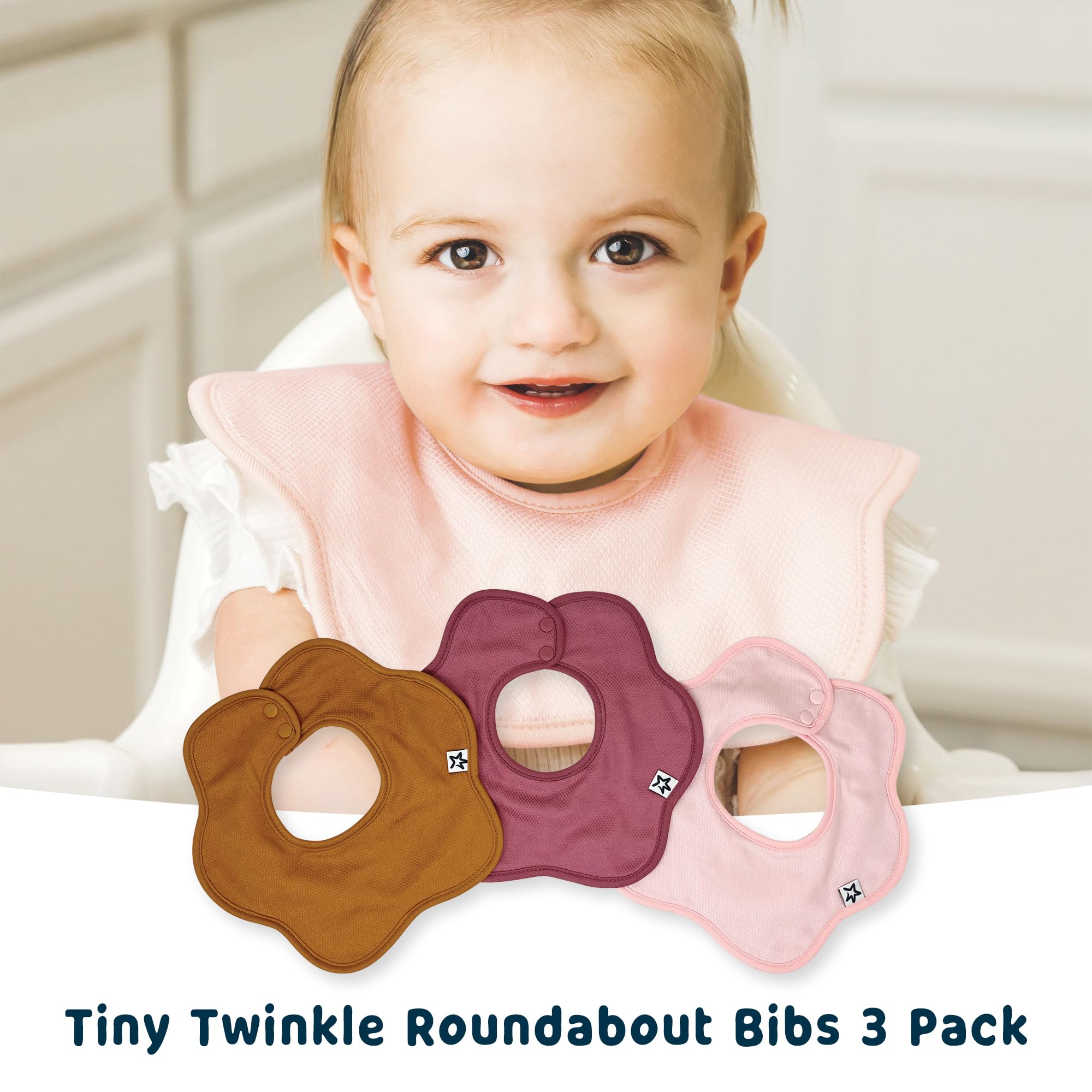 Tiny Twinkle Roundabout Drool Bib is machine washable for busy parents