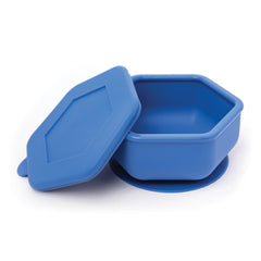 Tiny Twinkle silicone suction bowl indigo front view aiding self-feeding stability