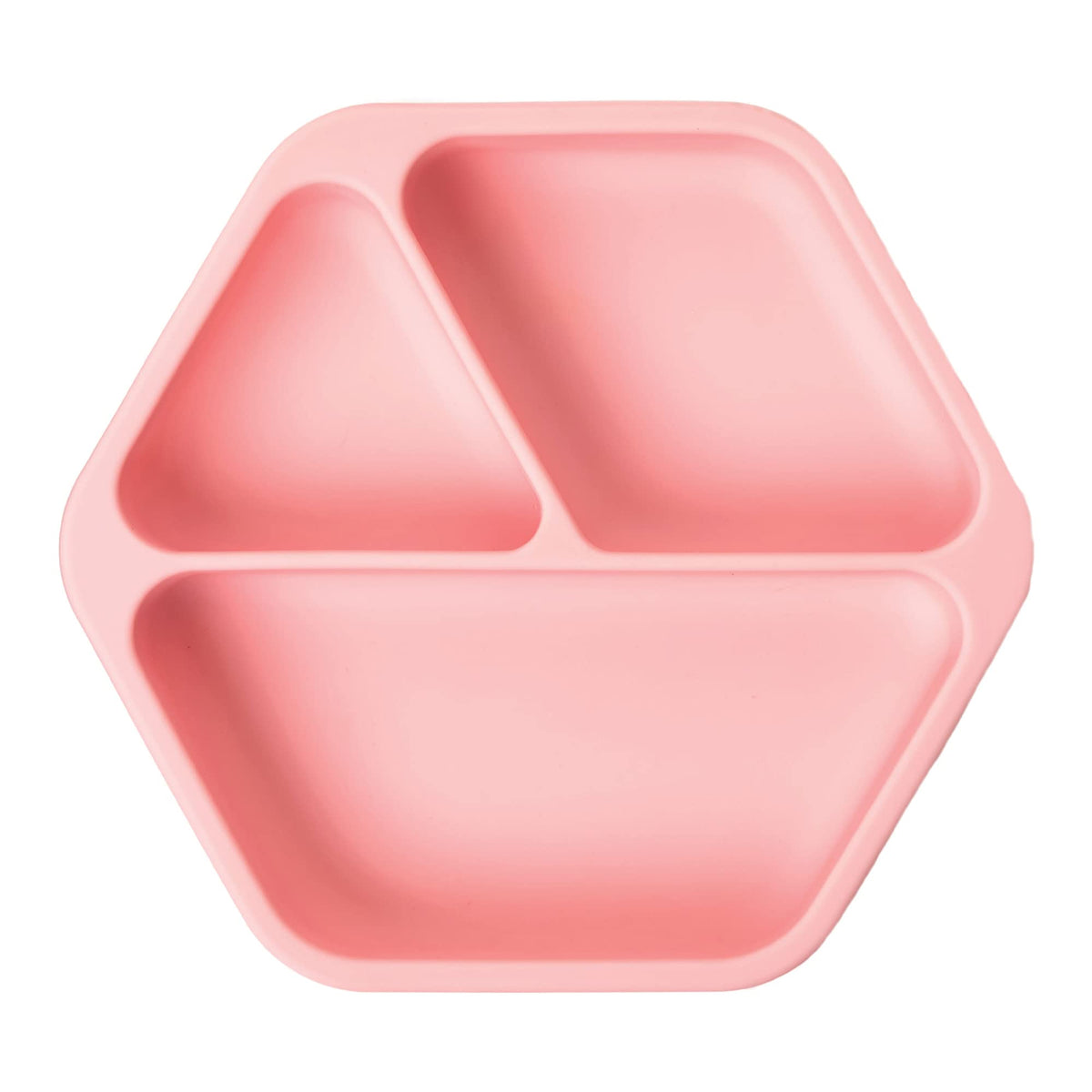 Tiny Twinkle silicone suction plate rose front view with secure grip for meals.