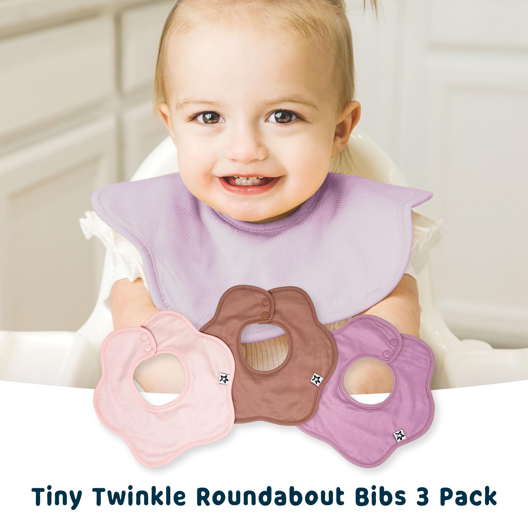 Tiny Twinkle Pink teething bib set ideal for everyday messes.