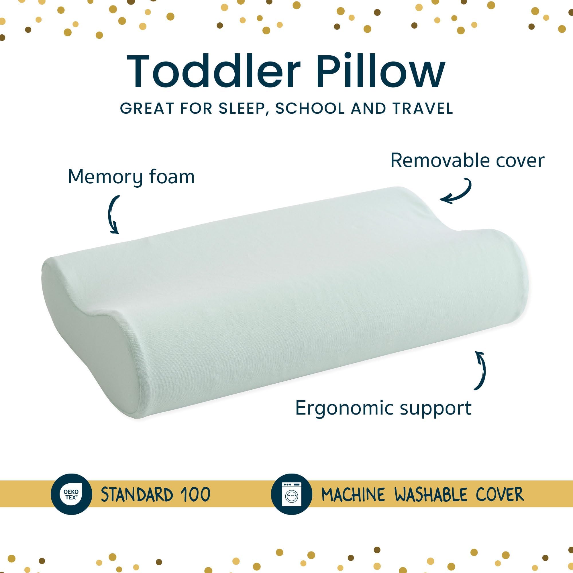 Tiny Twinkle toddler pillow fits small beds with perfect size and light weight.