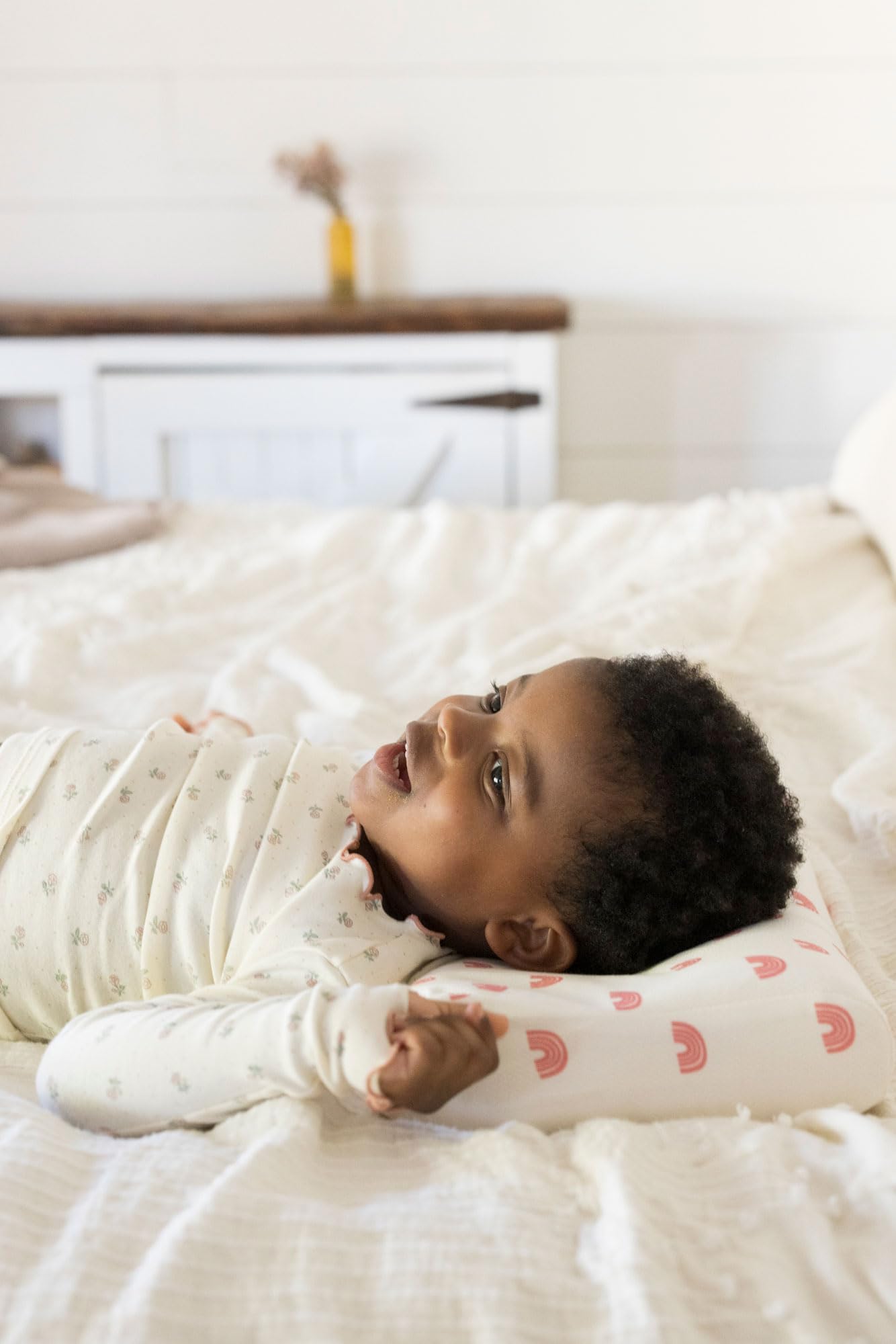 Tiny Twinkle pillow with removable cover is machine washable and easy to clean.