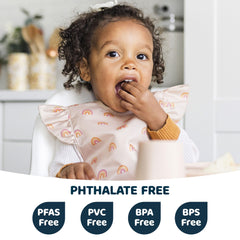 Tiny Twinkle waterproof bib protects outfits during toddler mealtime.