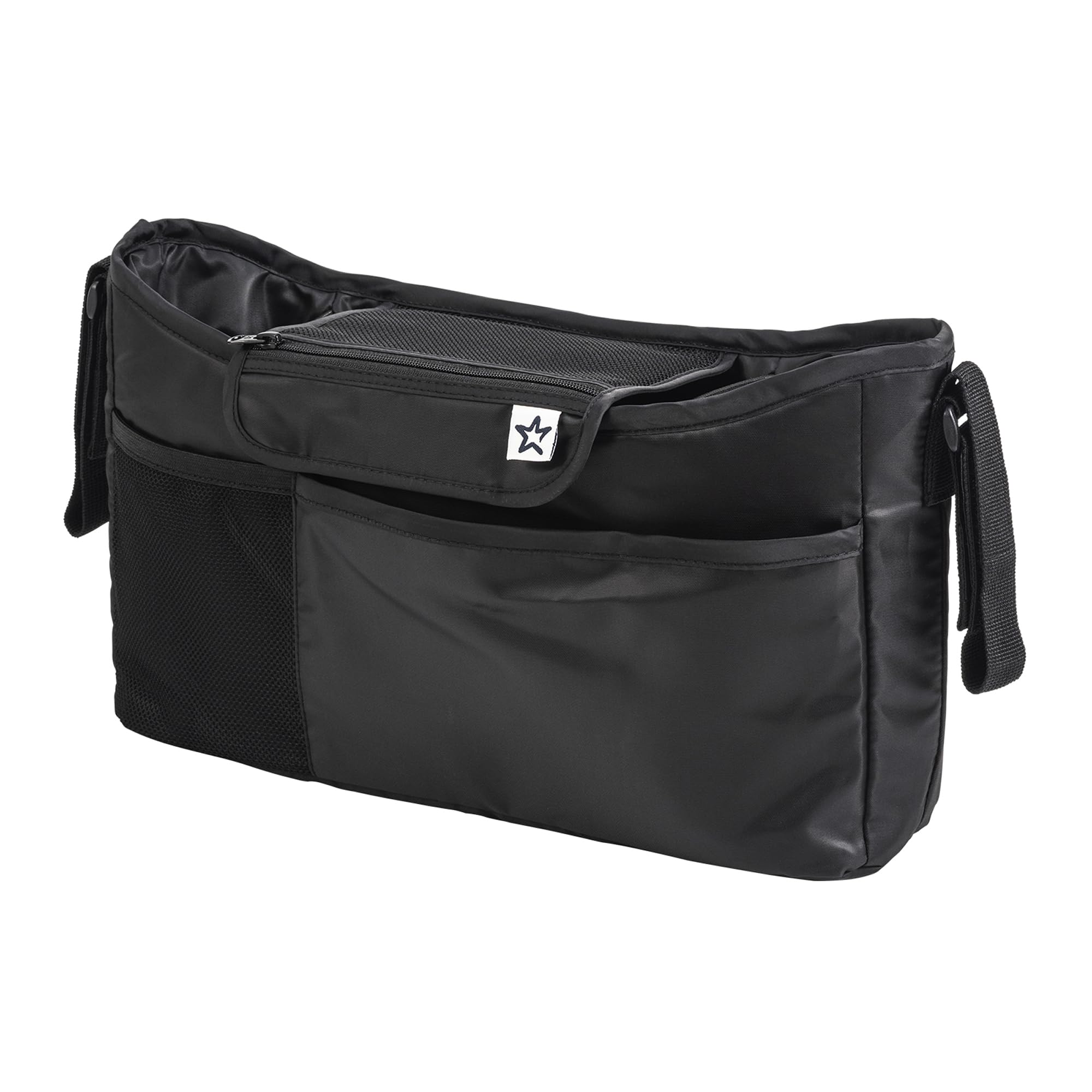 Tiny Twinkle waterproof stroller caddy in black keeps contents dry during outings.