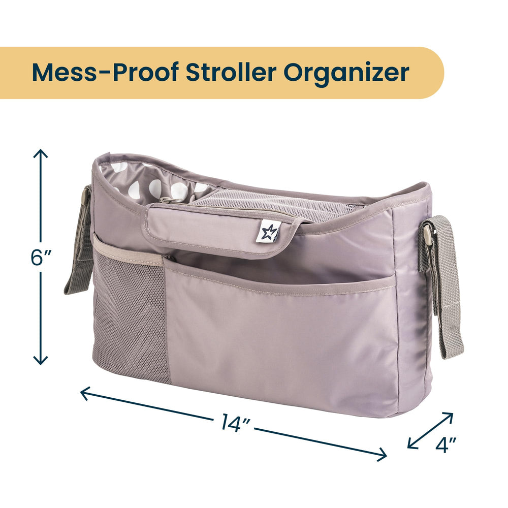 Tiny Twinkle waterproof stroller organizer material highlights durable weather-ready shell.