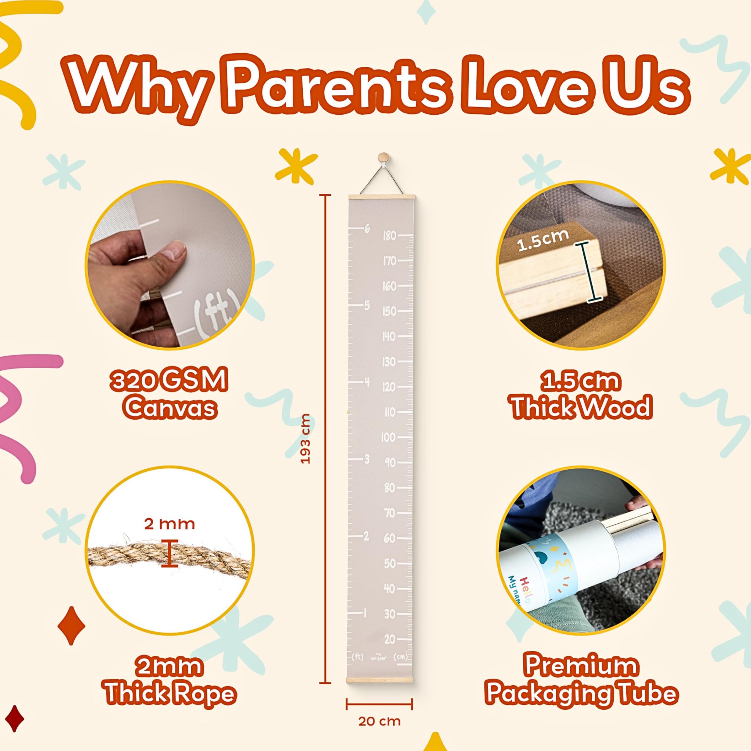 Tiny Whisper height chart in nursery demonstrates stylish, practical decor that grows with kids
