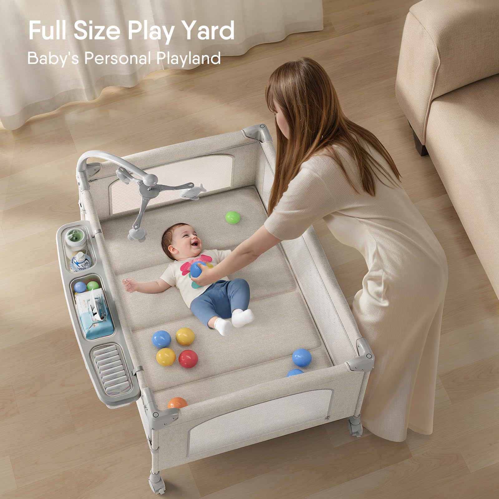 TinyGlow 4-in-1 bassinet with mosquito net for peaceful sleep.