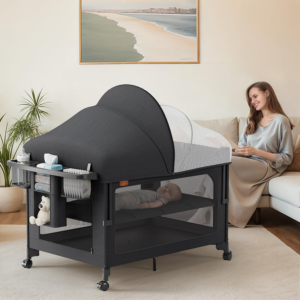 TinyGlow 4-in-1 bassinet setup enables close-to-baby sleep and easy nighttime care.