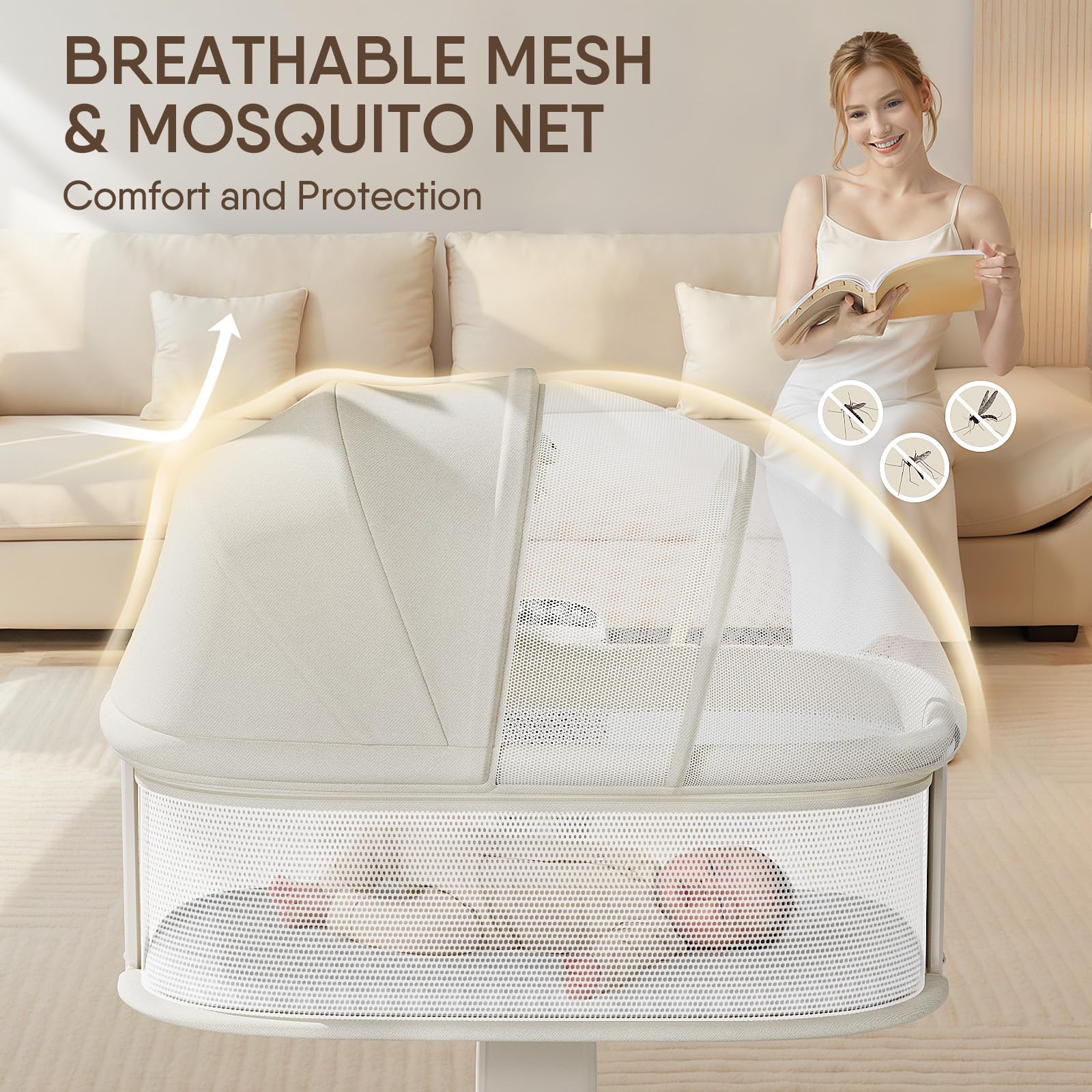 TinyGlow breathable mesh sides provide airflow and visibility for baby comfort.