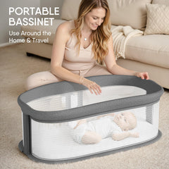 TinyGlow bassinet-adjustable-heights show three levels for seamless bed-space alignment.